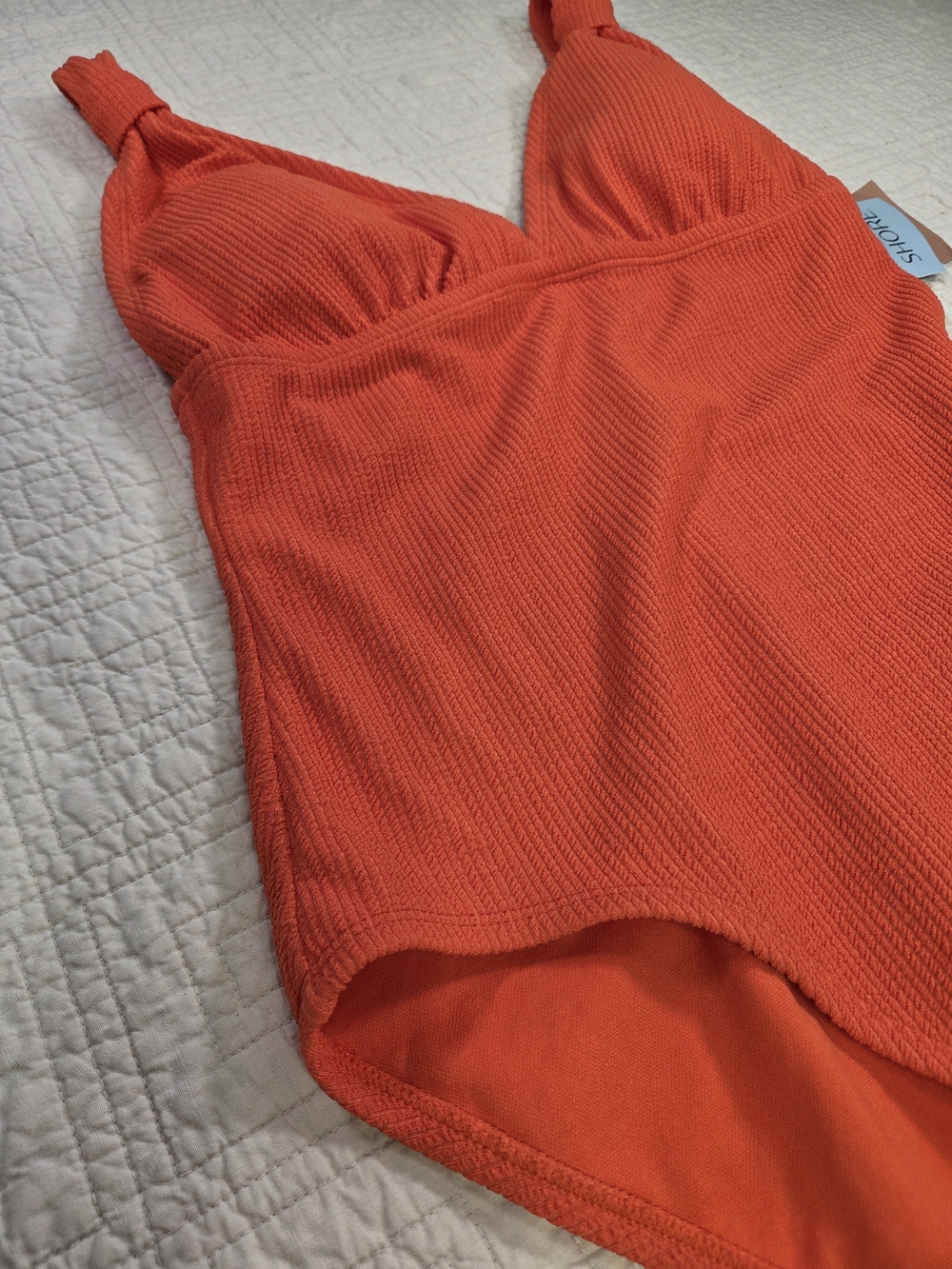 NWT Shade & Shore Orange Textured Ribbed V-Neck One-Piece Swimsuit Size M - Picture 6 of 13